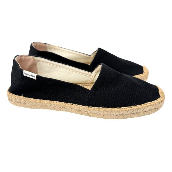 Soludos shoes women's 8.5 espadrille slip on flat canvas black NEW - Picture 1 of 9